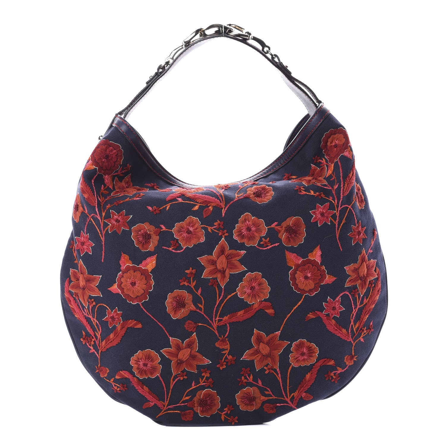 Gucci Canvas Embroidered Wave Hobo Blue Red 1 of 11