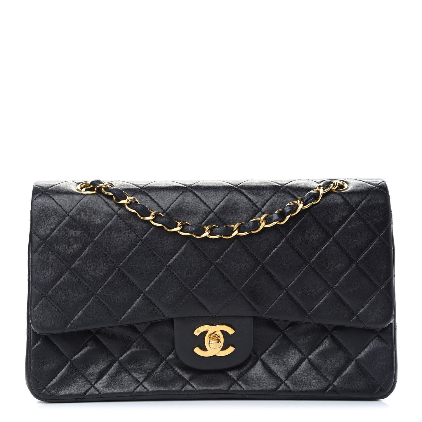 Lambskin Quilted Medium Double Flap Black