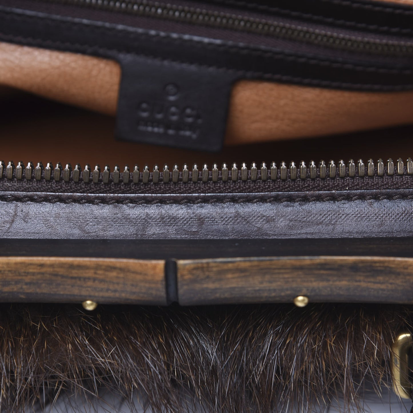 Beaver Fur Bamboo Medium Frame Satchel Brown
