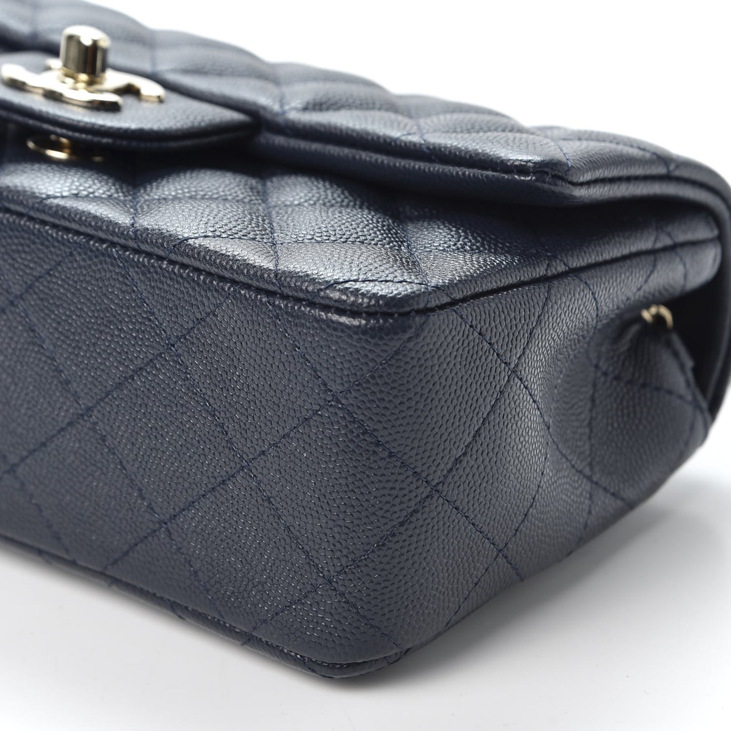 Caviar Quilted Mini Rectangular Flap Navy