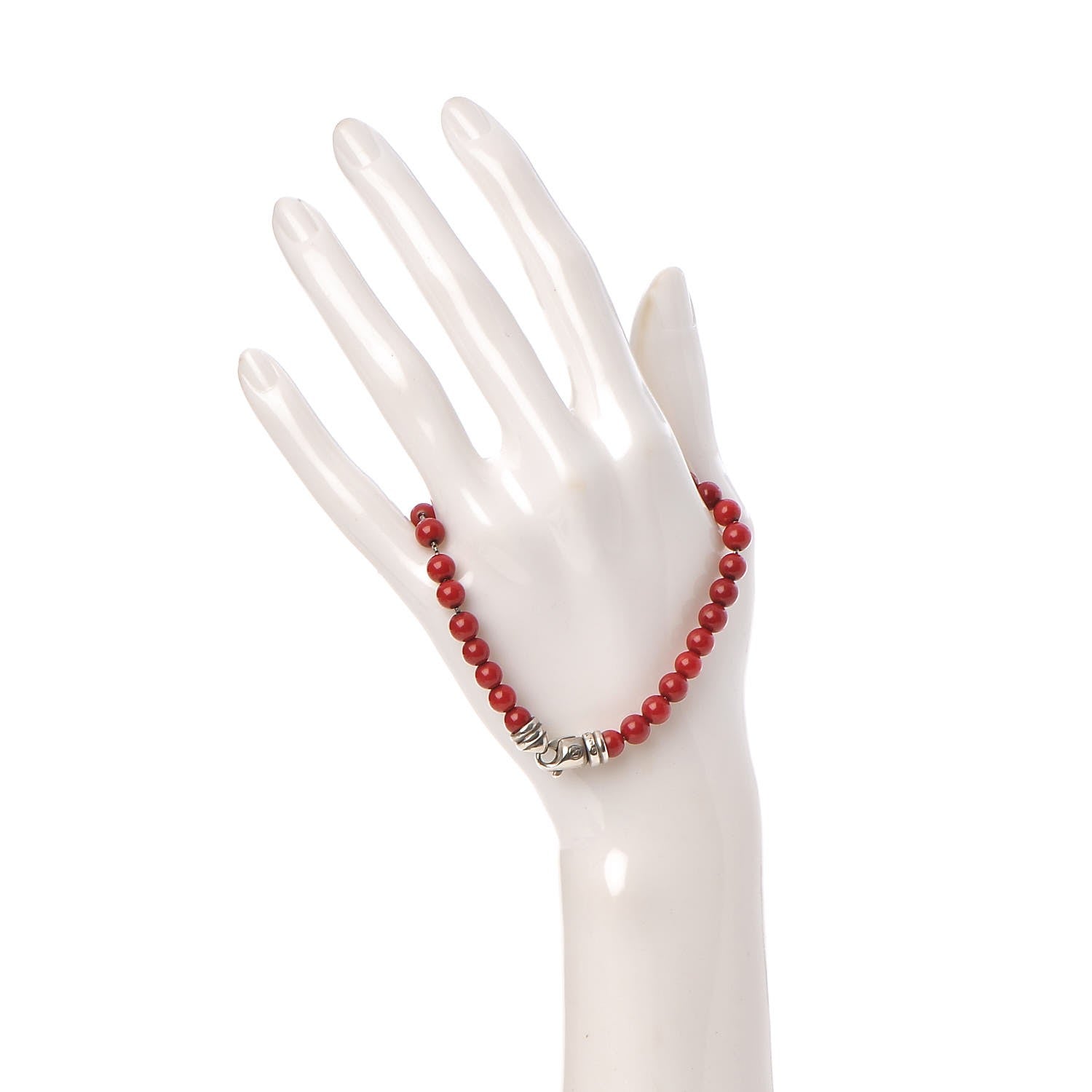 David Yurman Sterling Silver Carnelian 6mm Spiritual Beads Bracelet 2 of 5