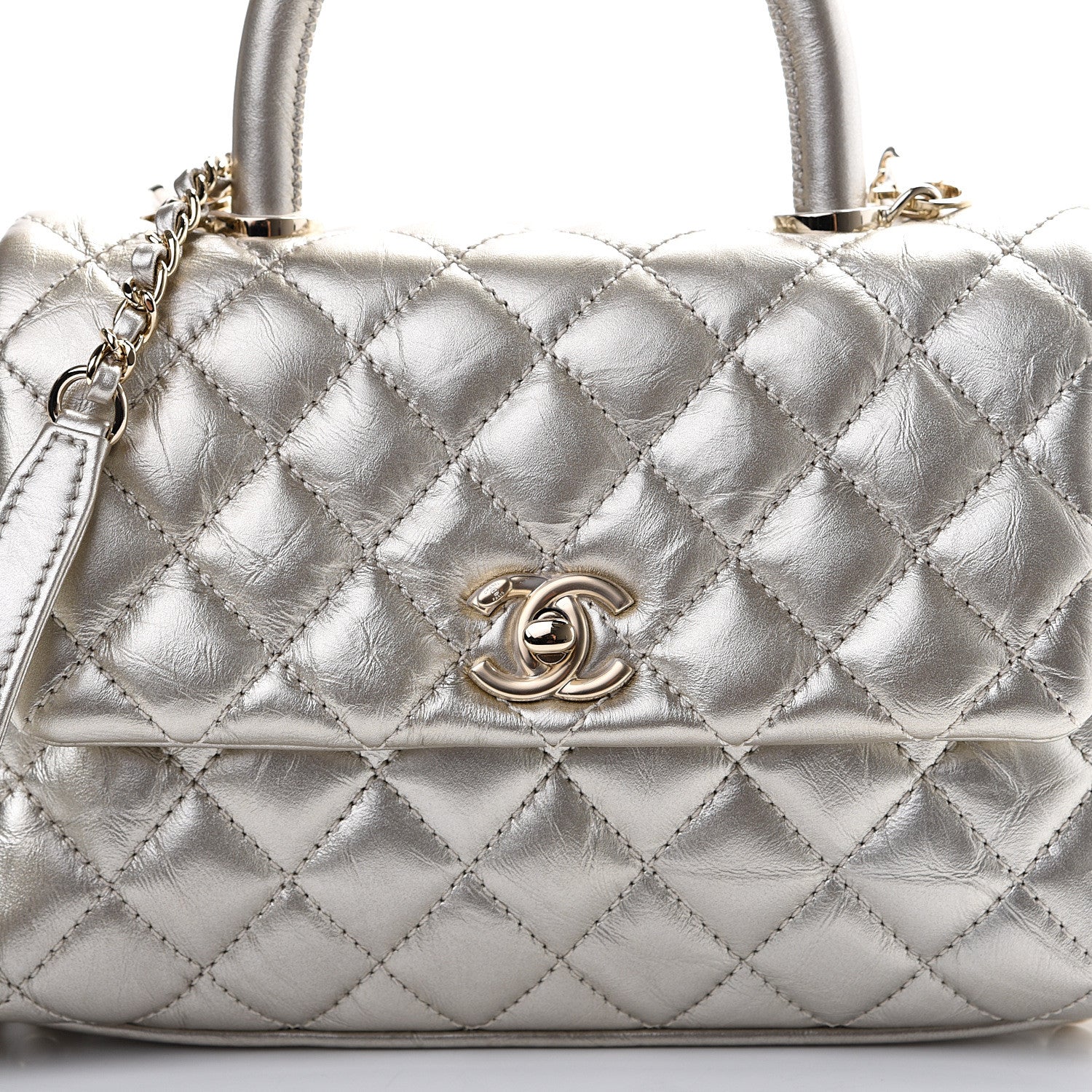 Chanel Metallic Aged Calfskin Quilted Mini Coco Handle Flap Gold 7 of 10