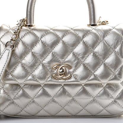 Chanel Metallic Aged Calfskin Quilted Mini Coco Handle Flap Gold 7 of 10
