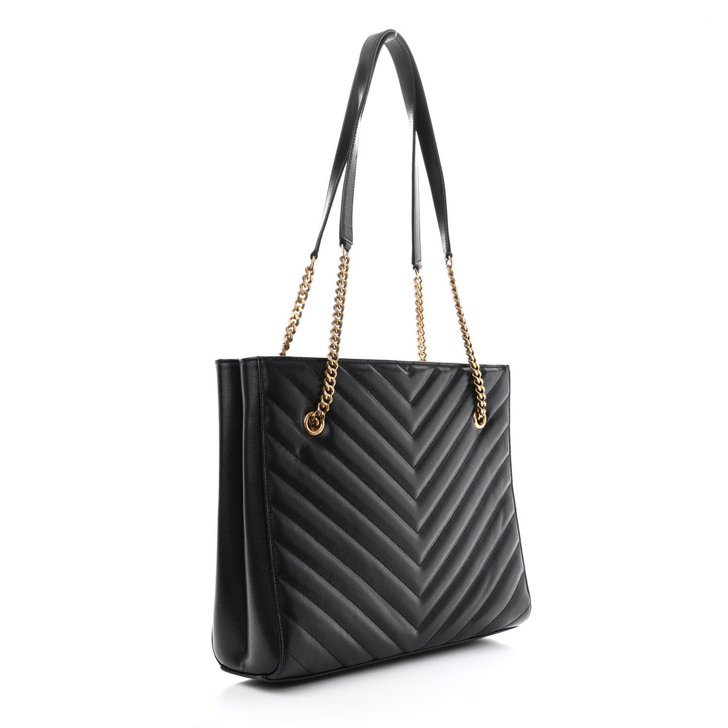 Grain de Poudre Matelasse Chevron Medium Tribeca Shopping Bag Black