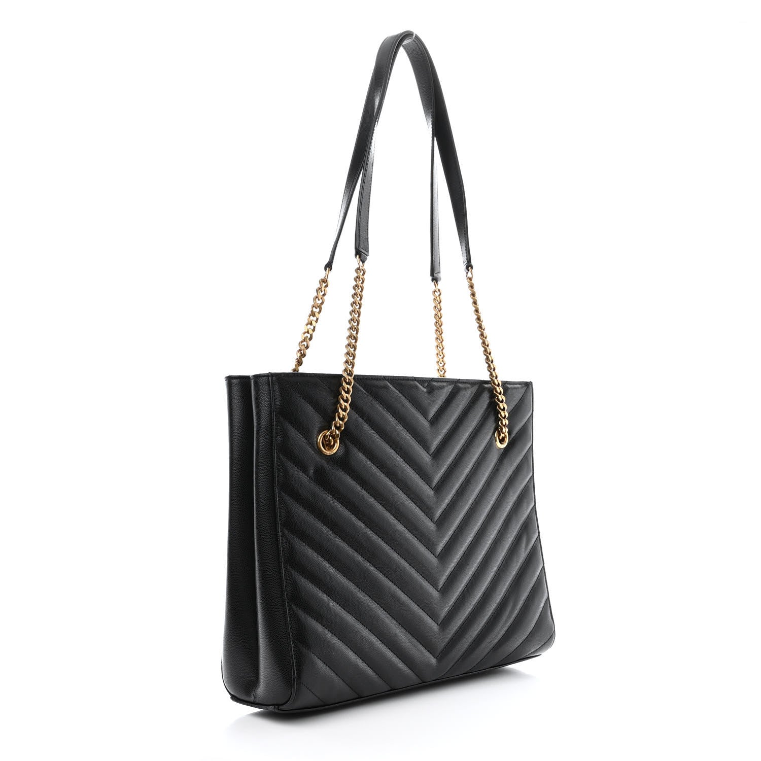 Saint Laurent Grain de Poudre Matelasse Chevron Medium Tribeca Shopping Bag Black 3 of 11