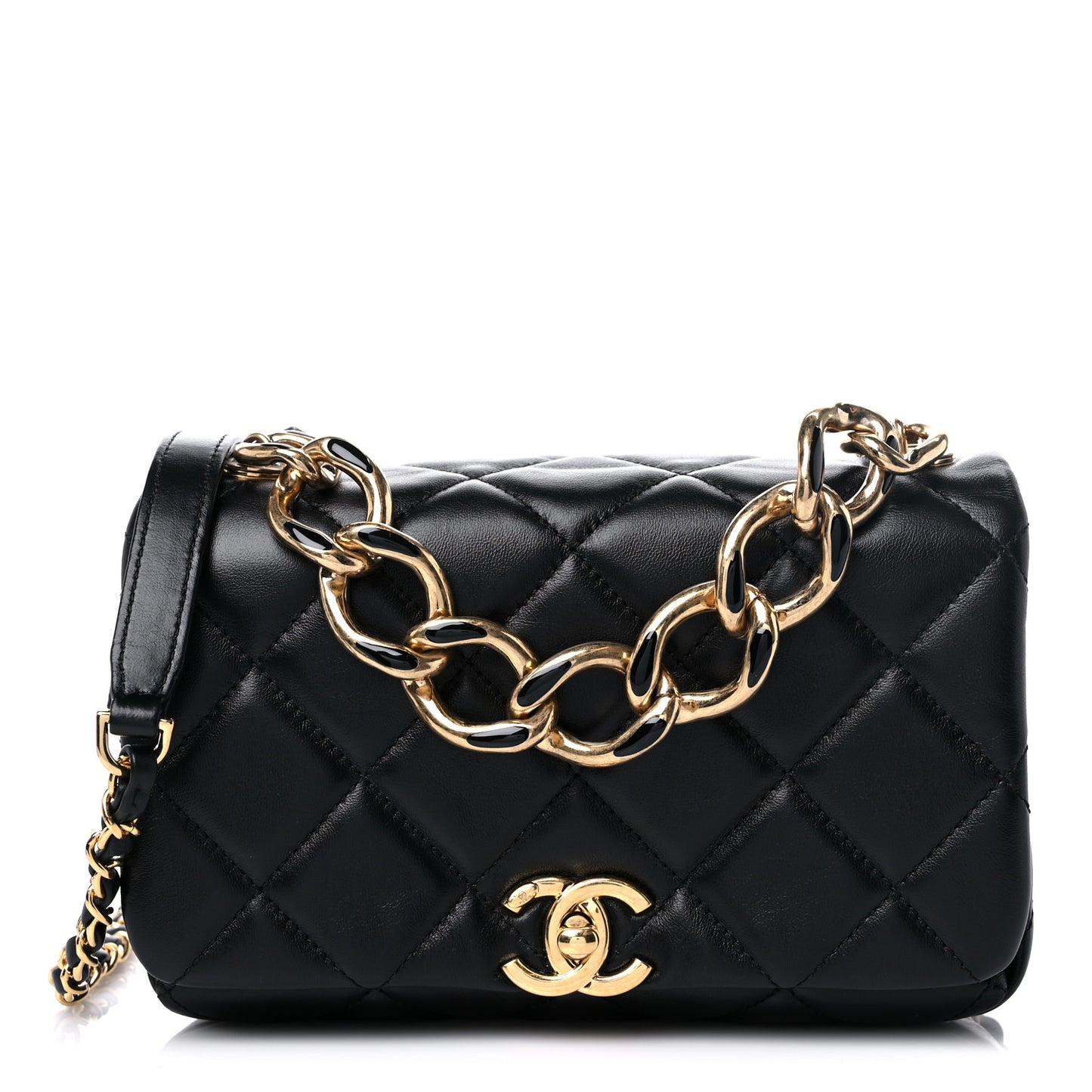 Lambskin Quilted Small Color Match Flap Black