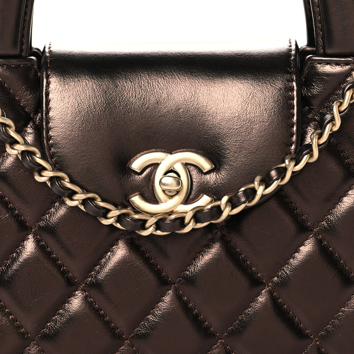 Chanel Metallic Aged Calfskin Quilted Nano Kelly Shopper Dark Brown 7 of 10