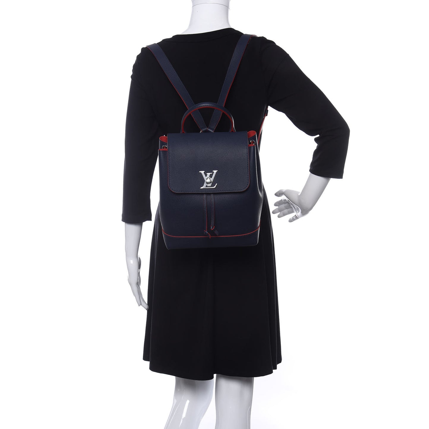 Soft Calfskin Lockme Backpack Marine Rouge
