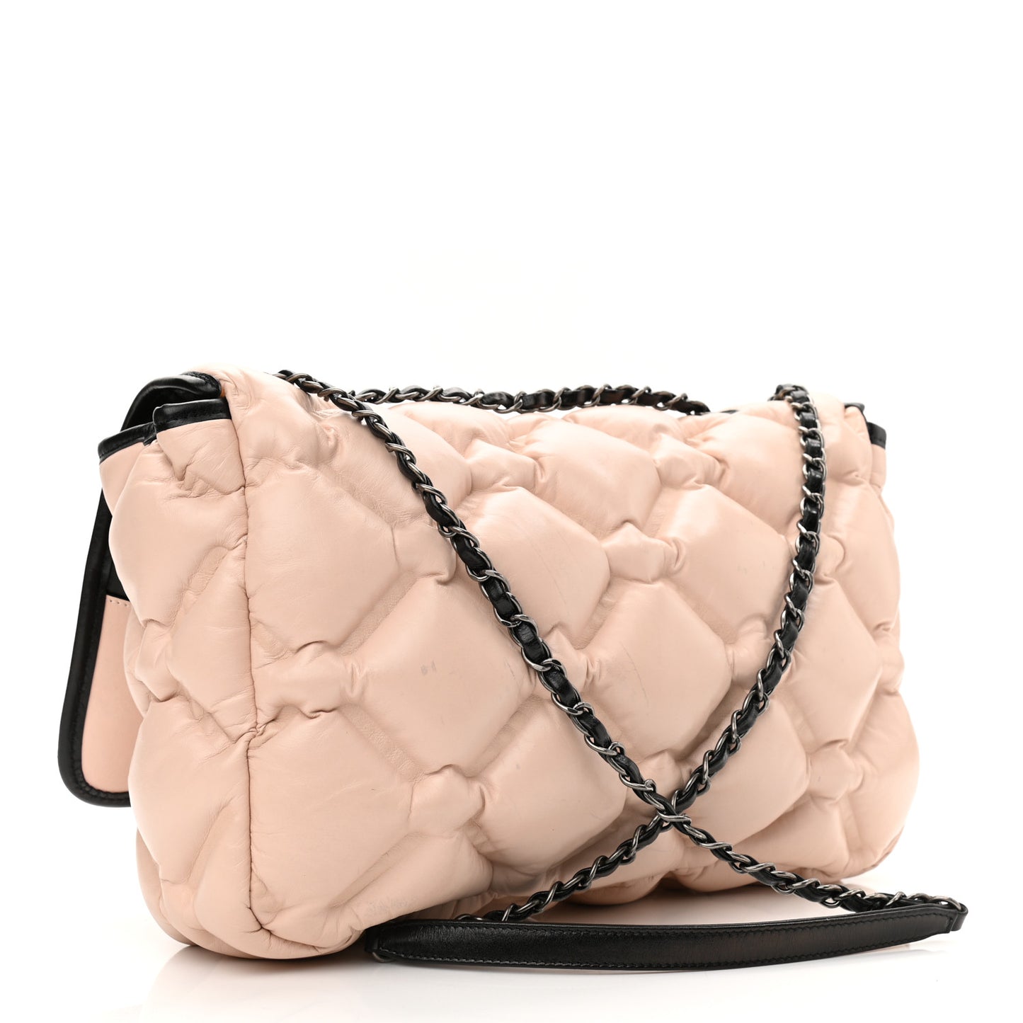 Calfskin Quilted Medium Chesterfield Flap Light Beige Black