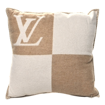 Louis Vuitton Wool Cashmere Checkmate Cushion Pillow Beige 2 of 3