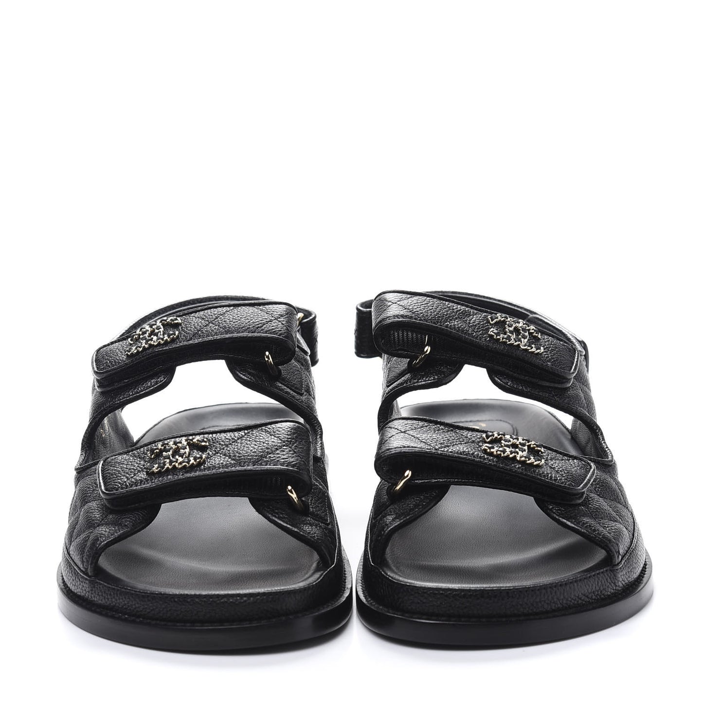 Grained Calfskin Velcro Dad Sandals 39 Black