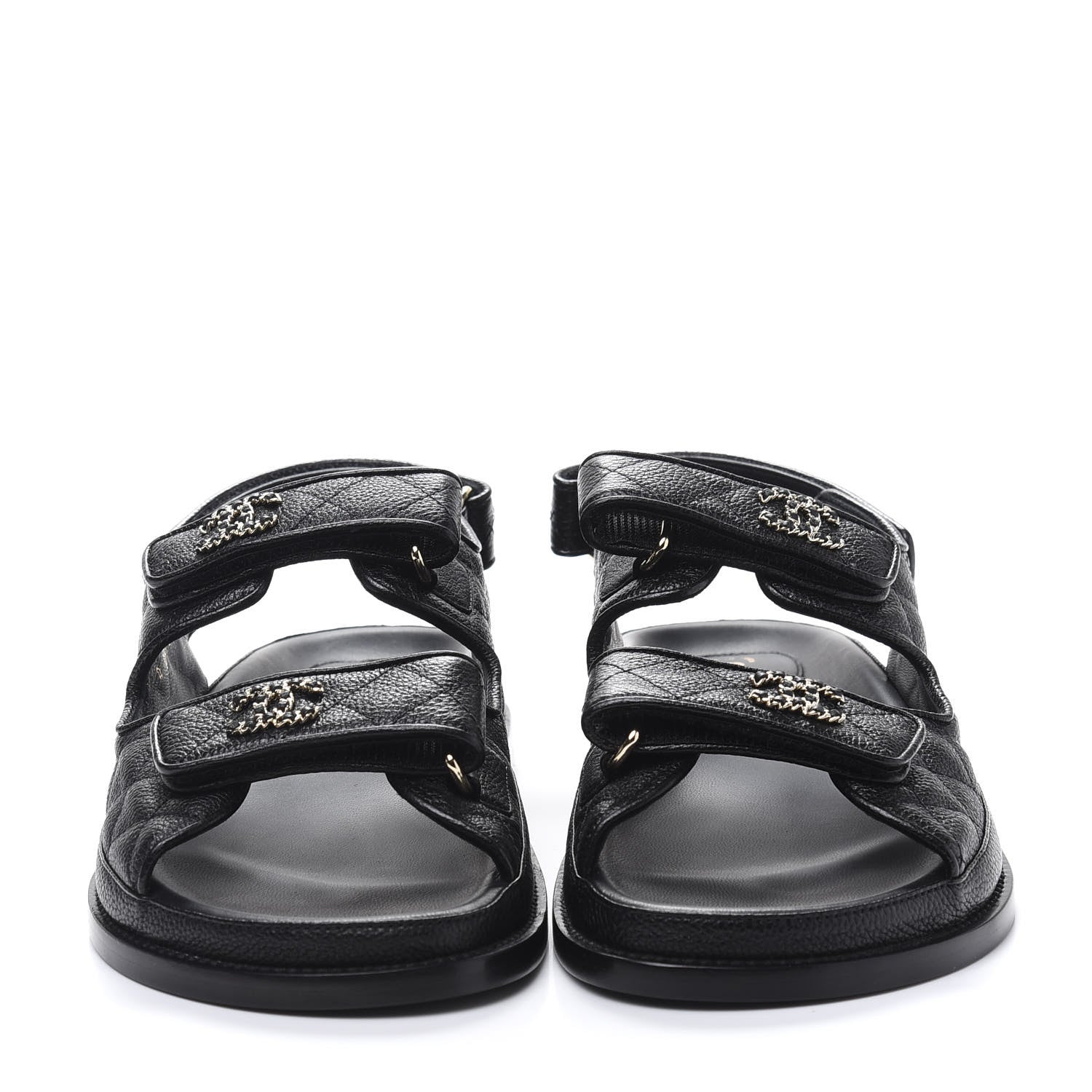 Chanel Grained Calfskin Velcro Dad Sandals 39 Black 2 of 9