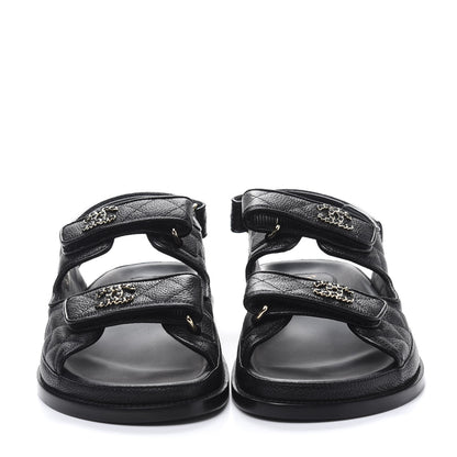 Chanel Grained Calfskin Velcro Dad Sandals 39 Black 2 of 9