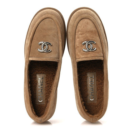 Chanel Suede Calfskin CC Loafers 37 Dark Beige 2 of 12