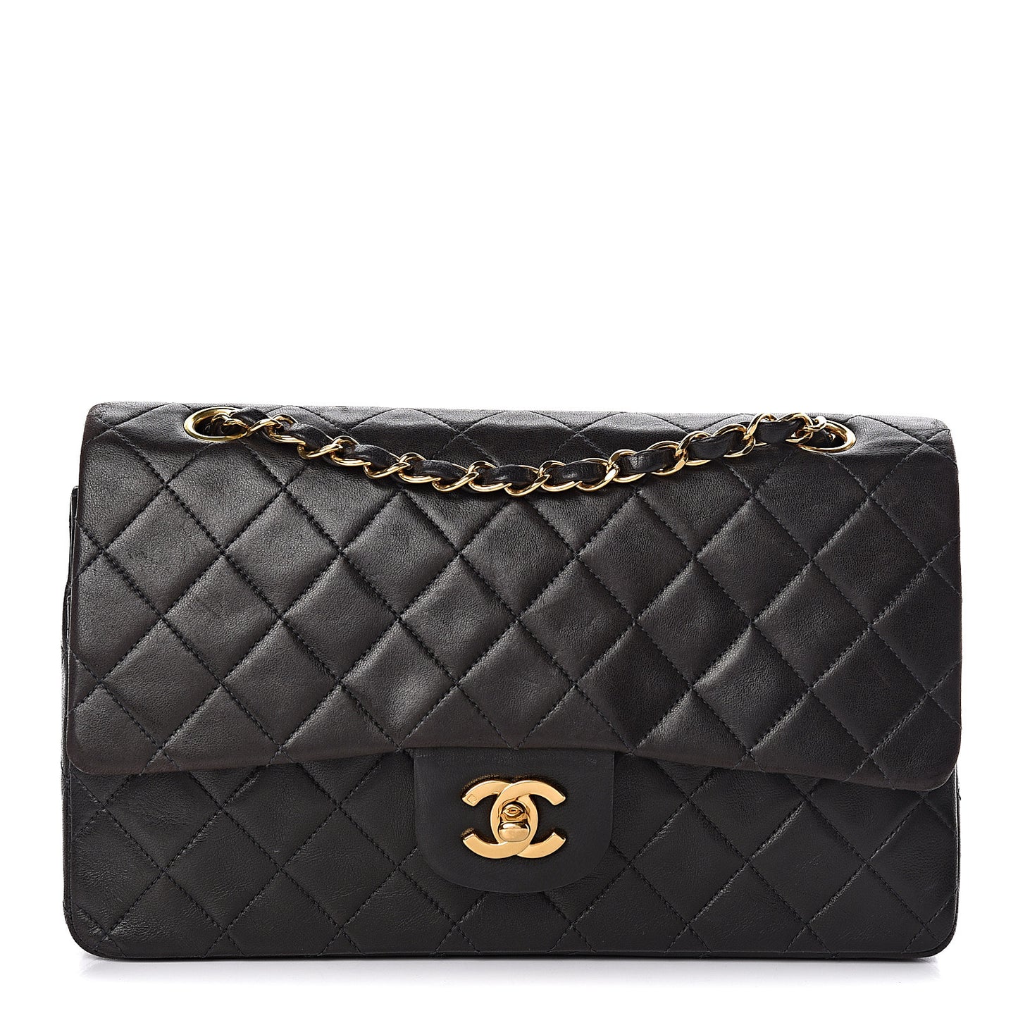 Lambskin Quilted Medium Double Flap Black