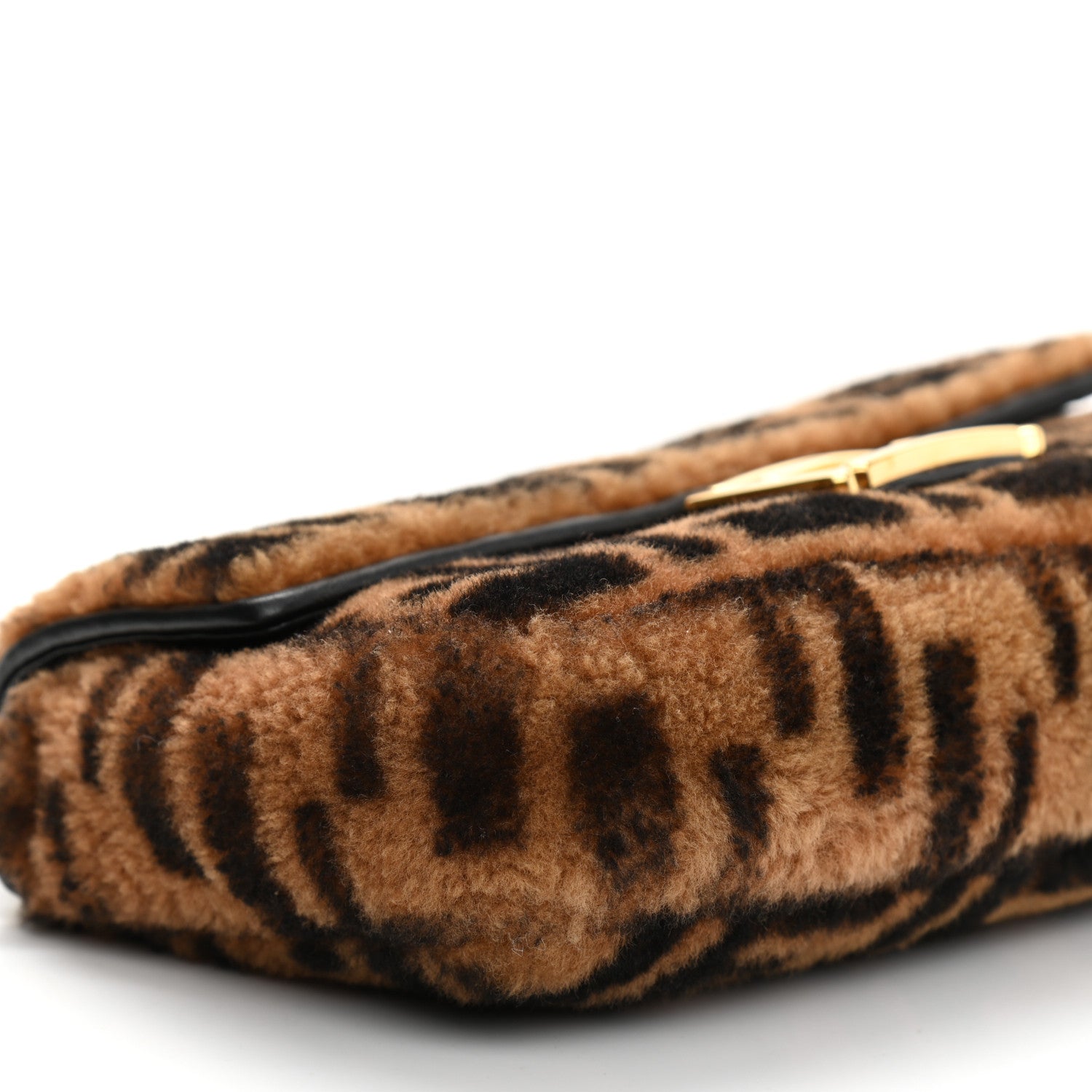 Fendi Shearling Vitello Dolce Macro FF 1974 Baguette Tobacco Black 9 of 10