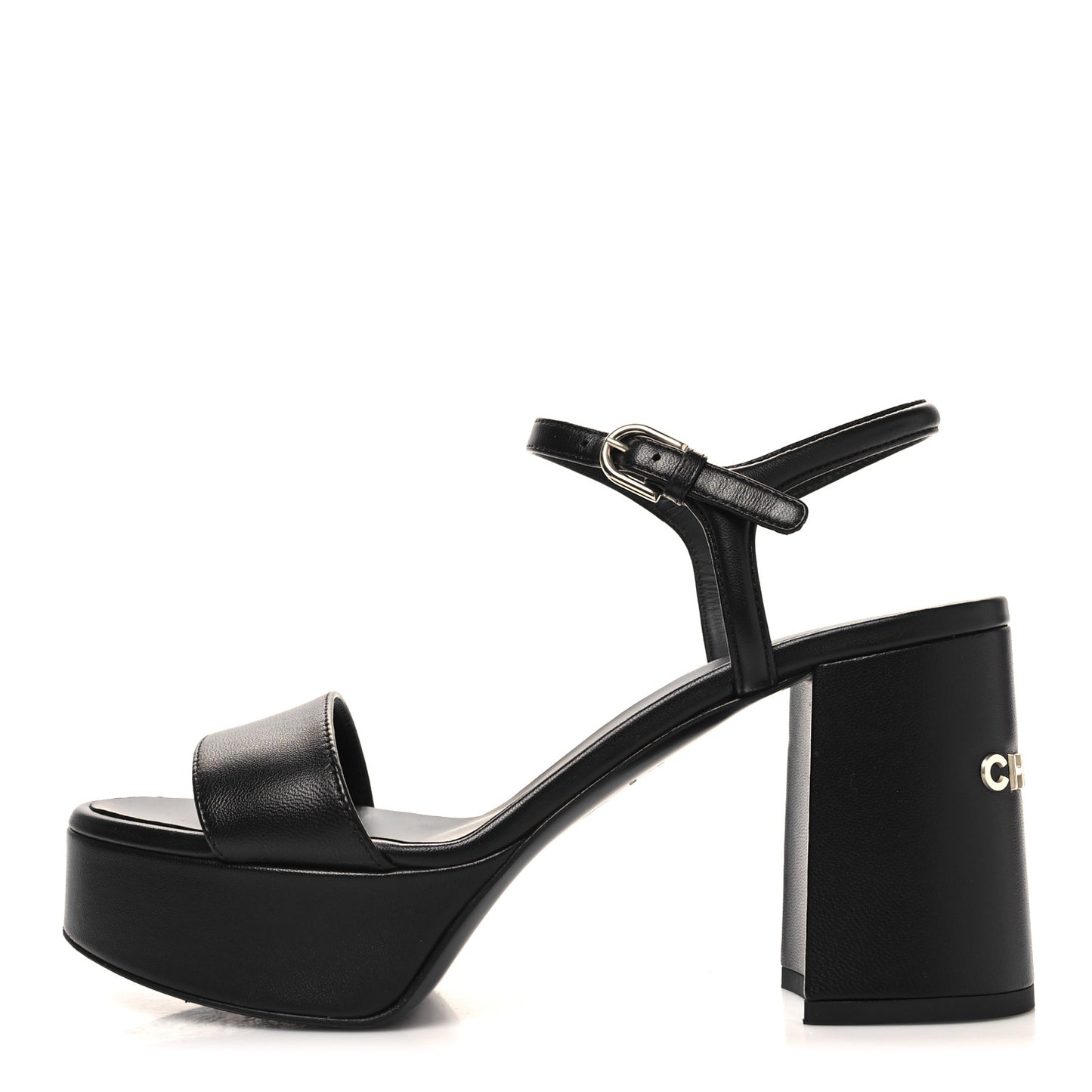 Lambskin Logo Platform Sandals 37.5 Black