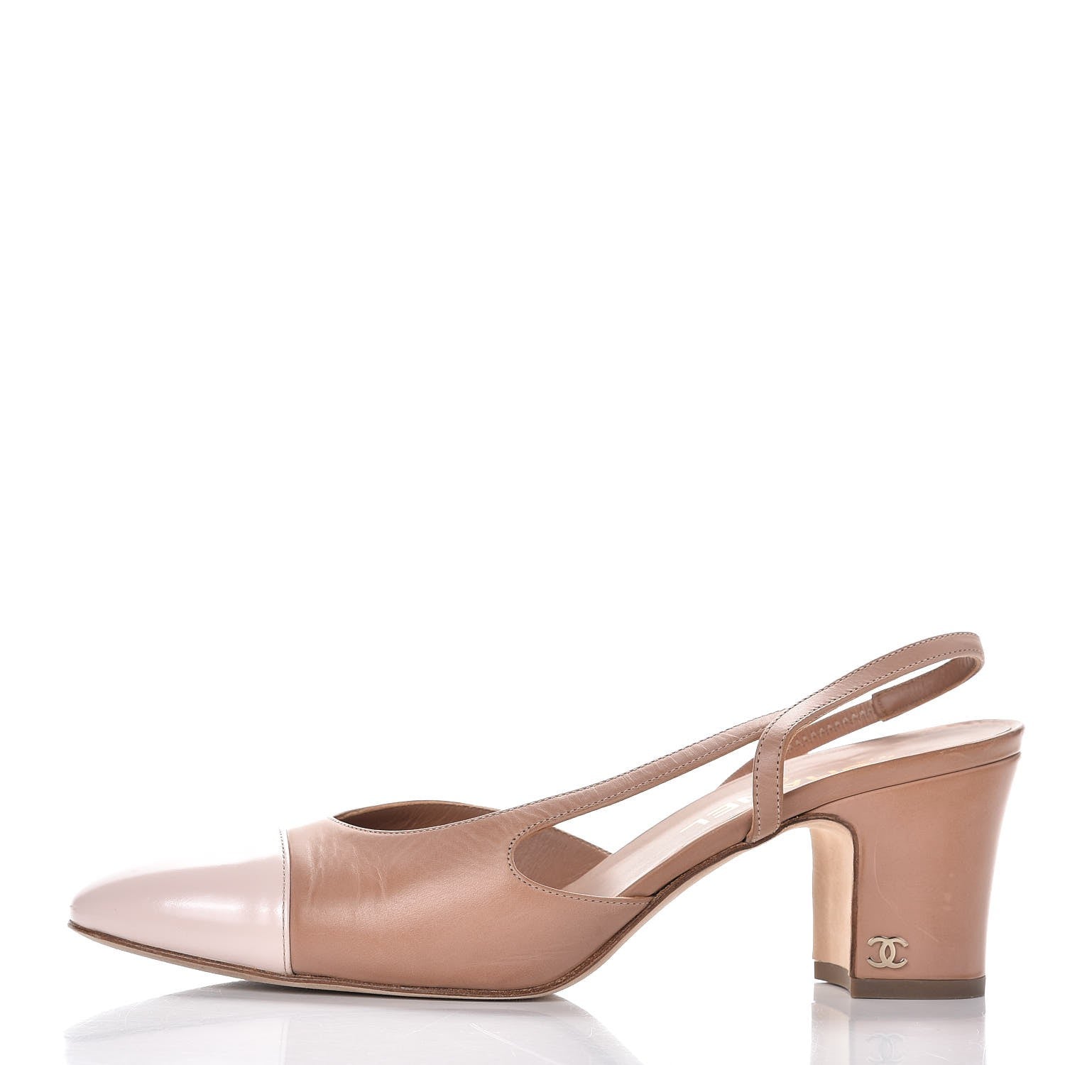 Chanel Calfskin Patent Cap Toe CC Slingback Sandals 39.5 Beige Pink 1 of 14