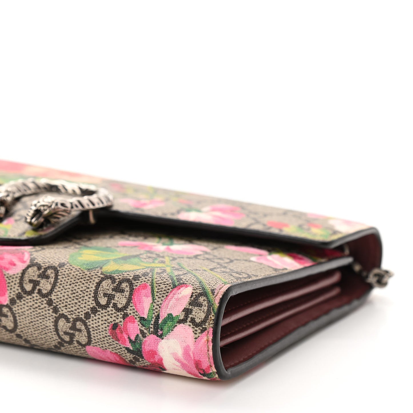 GG Supreme Monogram Blooms Mini Dionysus Chain Wallet Beige Multicolor Dry Rose