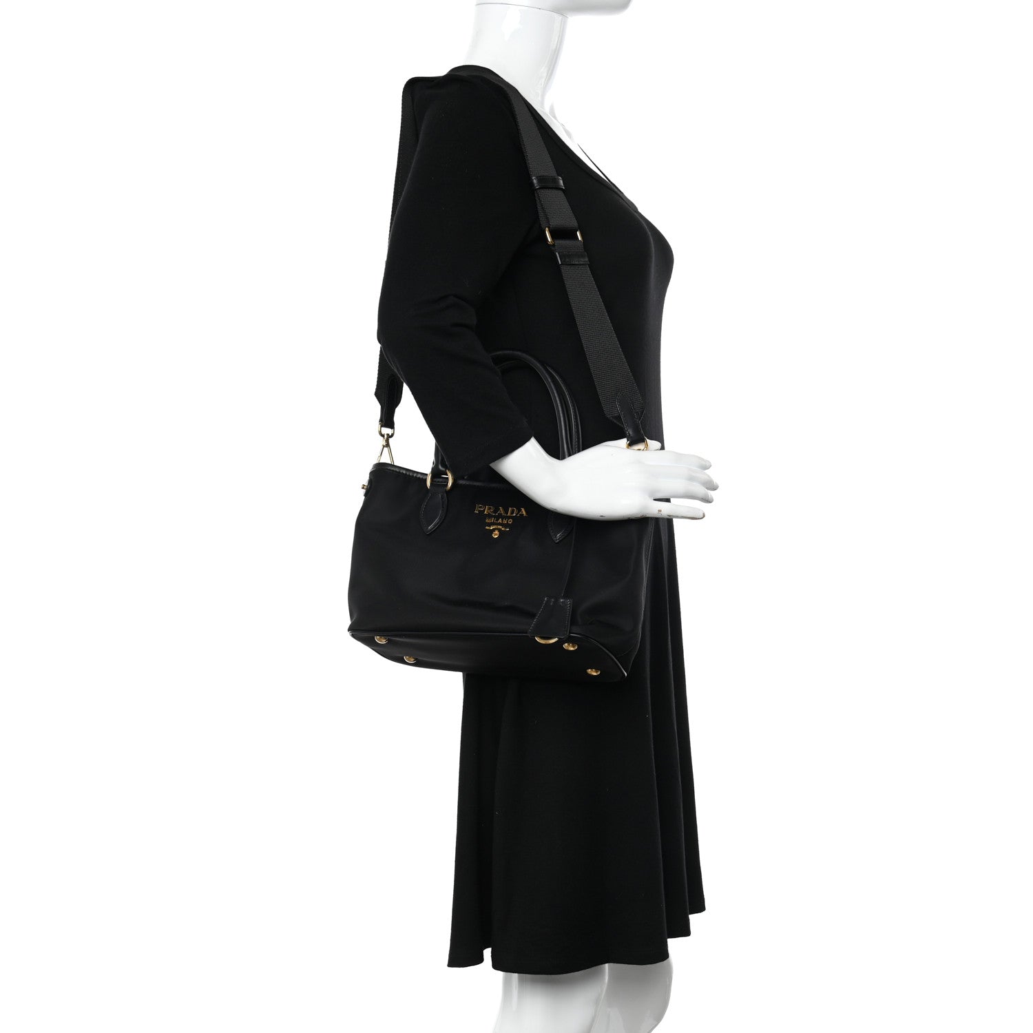 Prada Tessuto Nylon Soft Calf Small Tote Black 2 of 9
