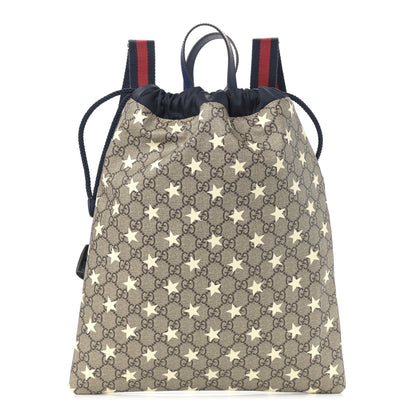 Gucci Soft GG Supreme Monogram Stars Childrens Drawstring Backpack Beige Ebony Yellow Royal 1 of 9