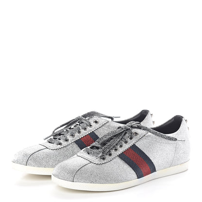 Gucci Glitter Fabric Studded Web Womens Sneakers 39.5 Silver 3 of 7