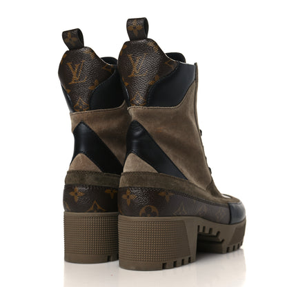 Louis Vuitton Suede Calfskin Monogram Laureate Platform Desert Boots 38 Taupe 4 of 8