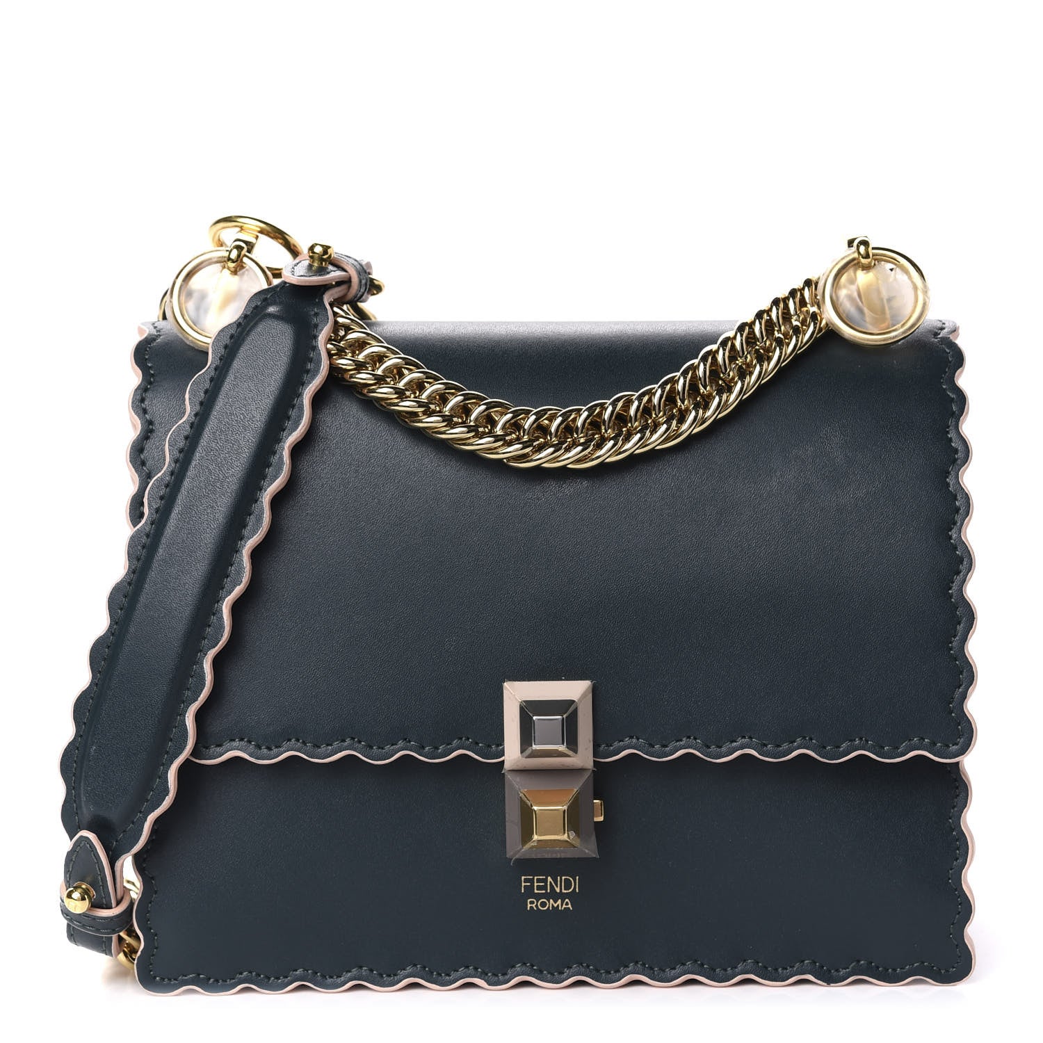 Fendi Vitello Liberty Scalloped Studded Small Kan I Shoulder Bag Amazzonia 1 of 12