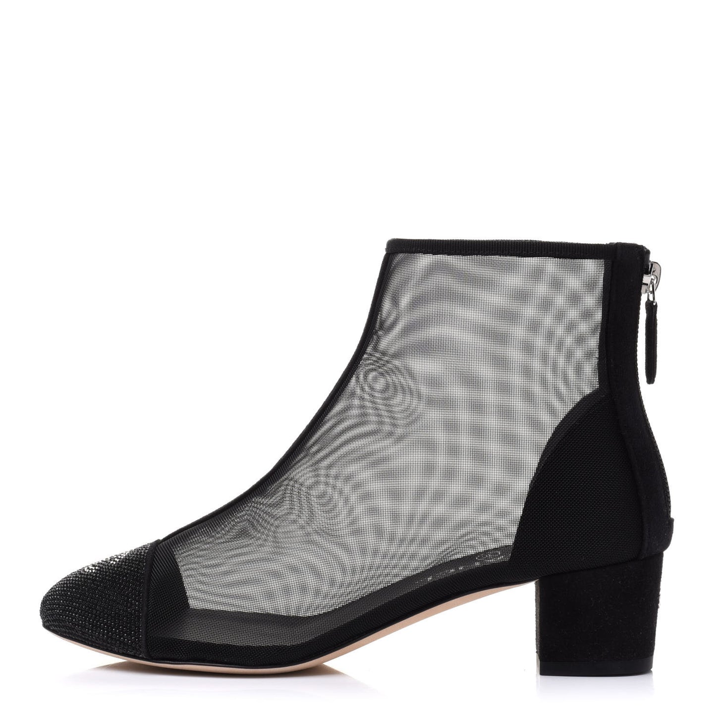 Mesh Suede Cap Toe Embellished Short Boots 37 Black