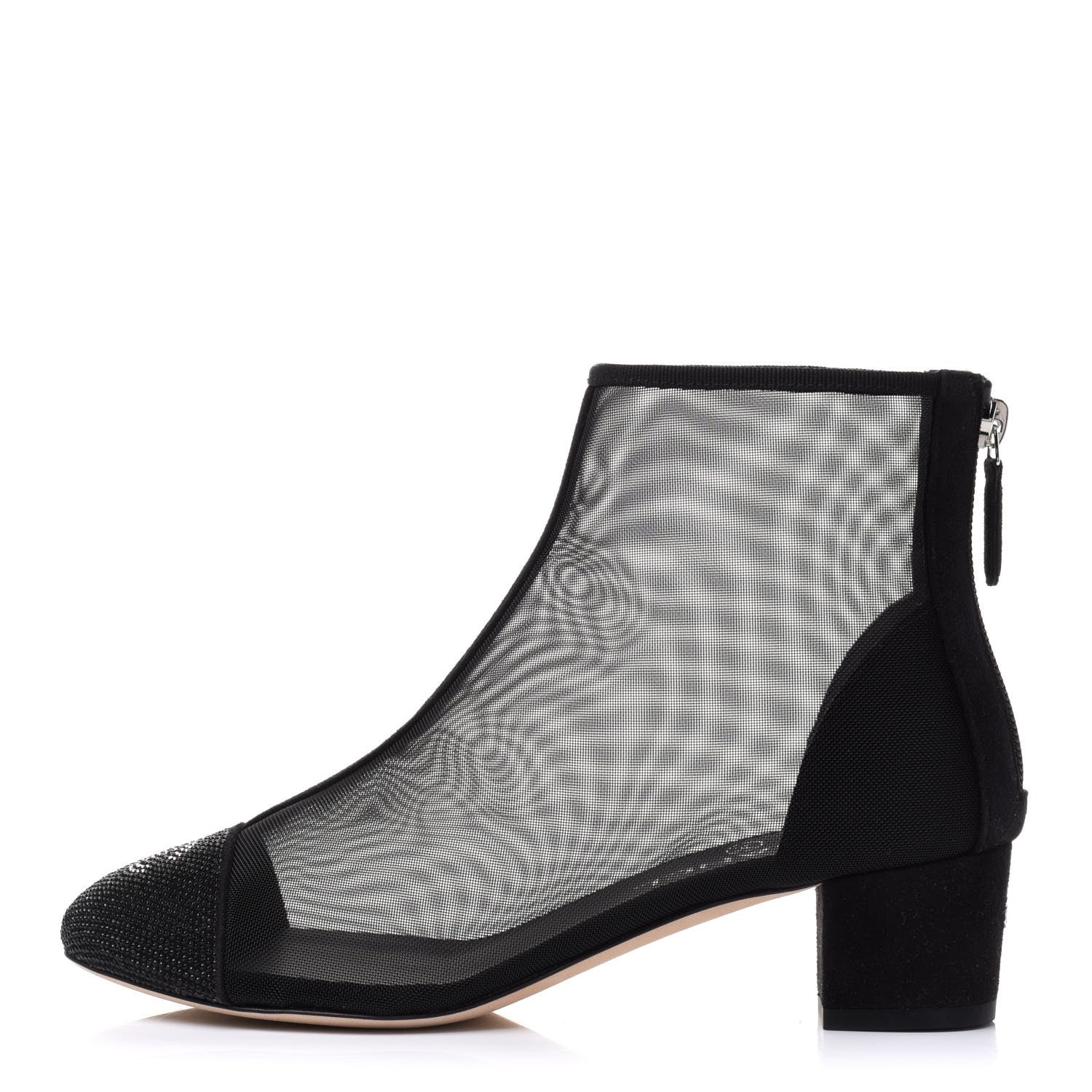 Chanel Mesh Suede Cap Toe Embellished Short Boots 37 Black 1 of 12
