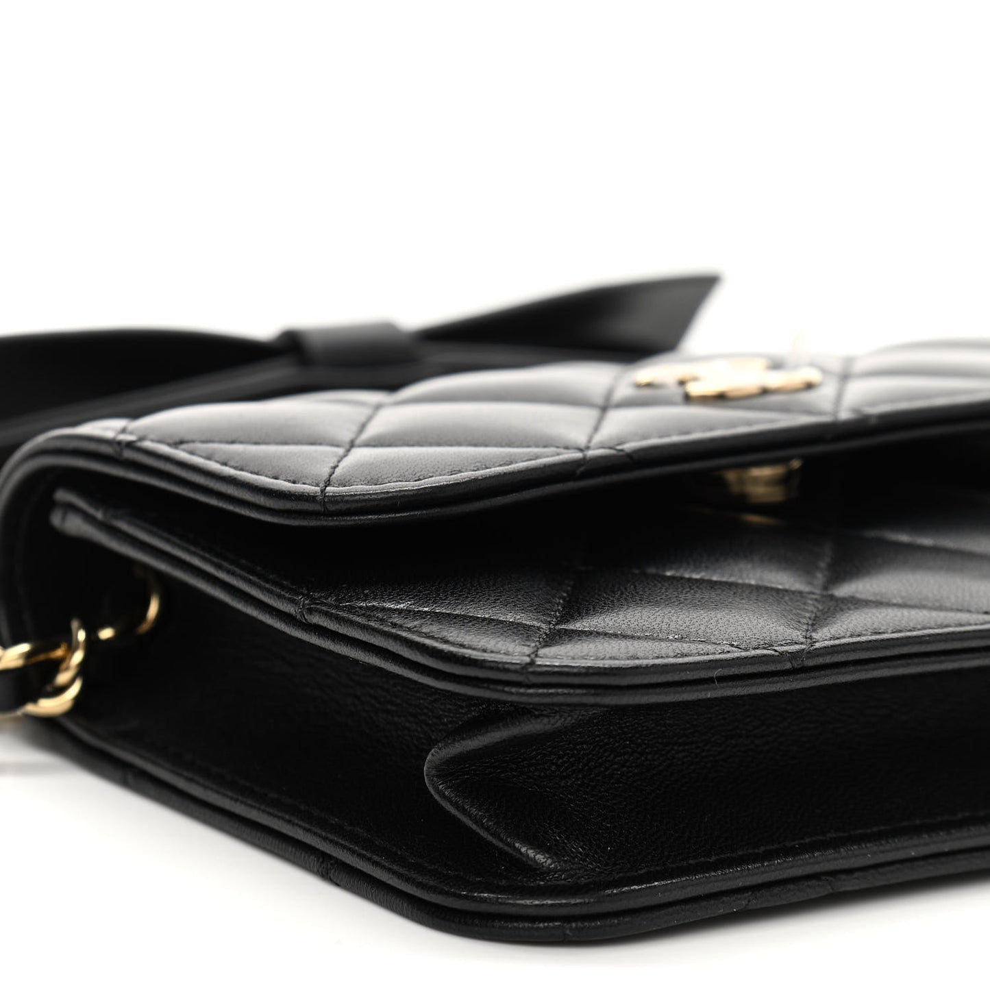 Lambskin Quilted Mini Coco Bow Clutch With Chain Black