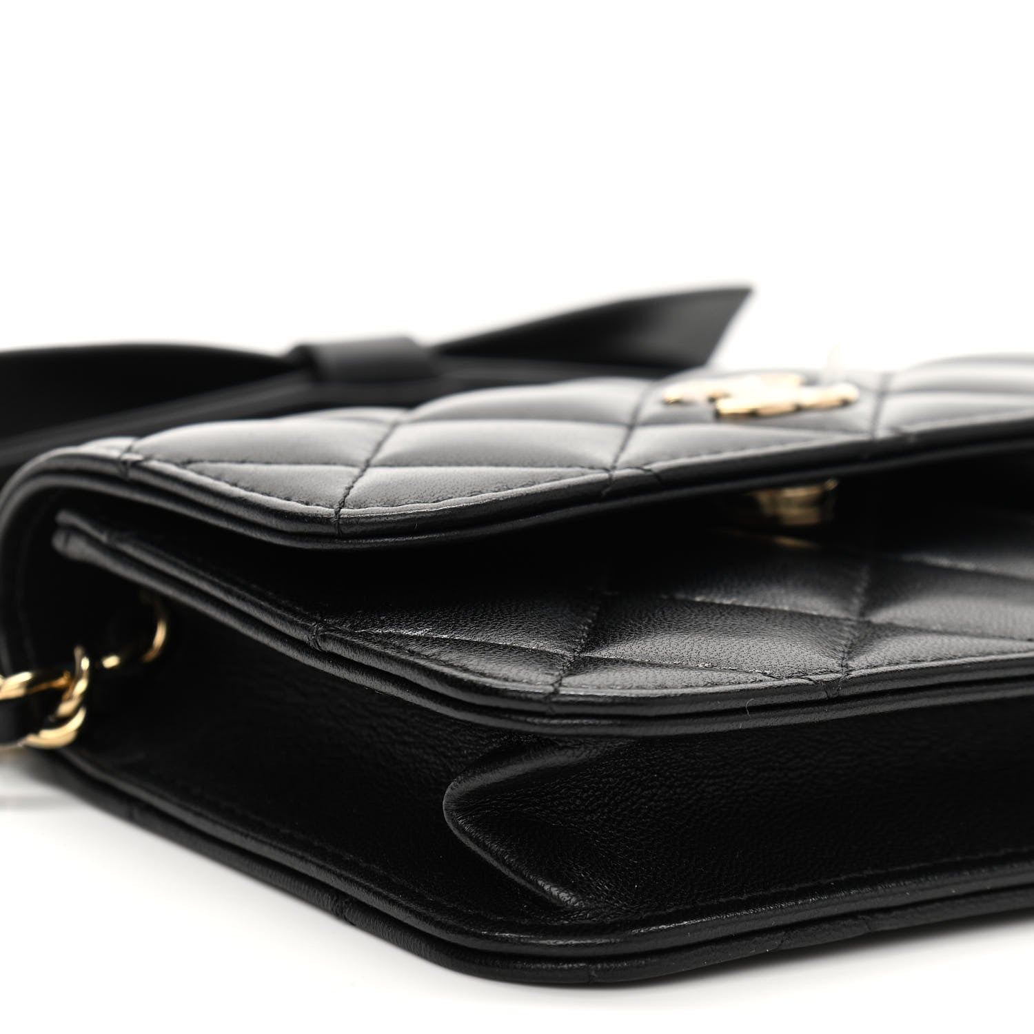 Chanel Lambskin Quilted Mini Coco Bow Clutch With Chain Black 10 of 13