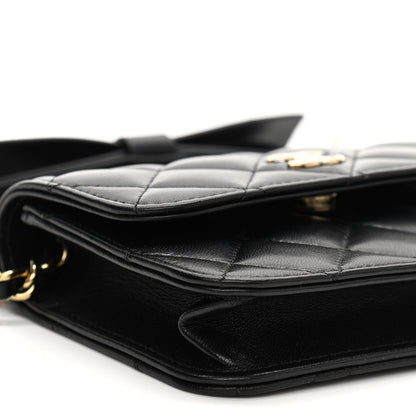 Chanel Lambskin Quilted Mini Coco Bow Clutch With Chain Black 10 of 13