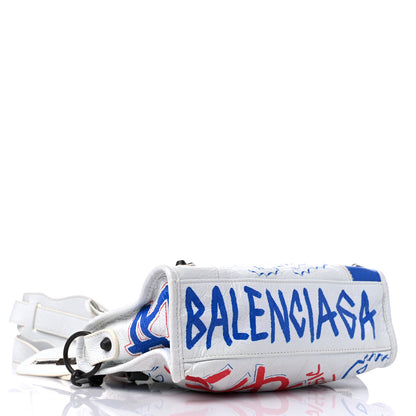 Balenciaga Agneau Graffiti All Over Classic Hardware Mini City White Bleu Rouge 4 of 11