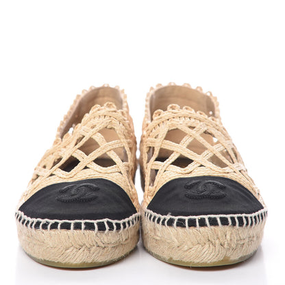 Chanel Raffia Fabric CC Espadrilles 38 Beige Black 2 of 12