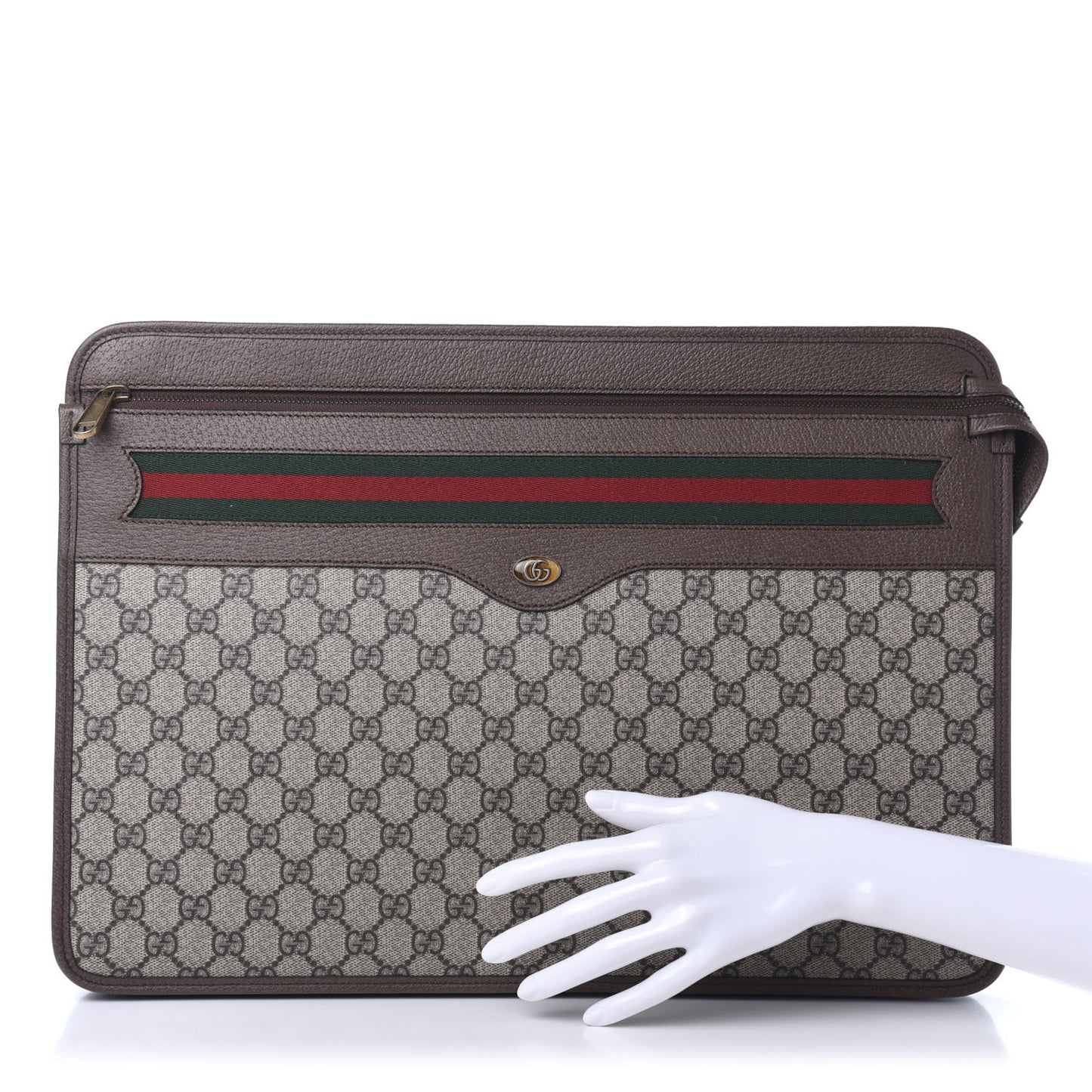 GG Supreme Monogram Textured Calfskin Web Ophidia Documents Holder Beige Ebony New Acero