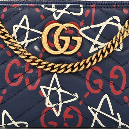 Gucci Calfskin Matelasse GucciGhost Mini GG Marmont Chain Bag Blue Agata Hibiscus Red 8 of 13