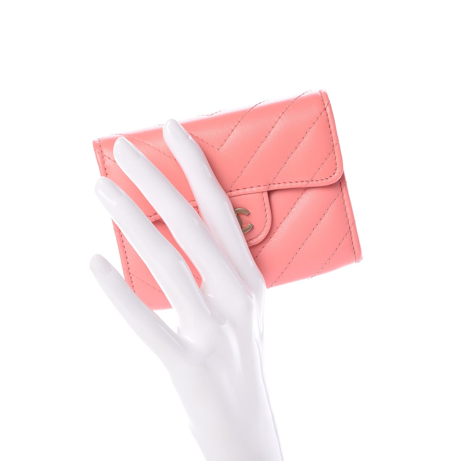 Chanel Lambskin Chevron Quilted Card Holder Coral 2 of 9