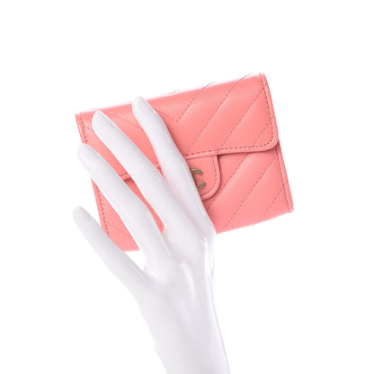 Chanel Lambskin Chevron Quilted Card Holder Coral 2 of 9