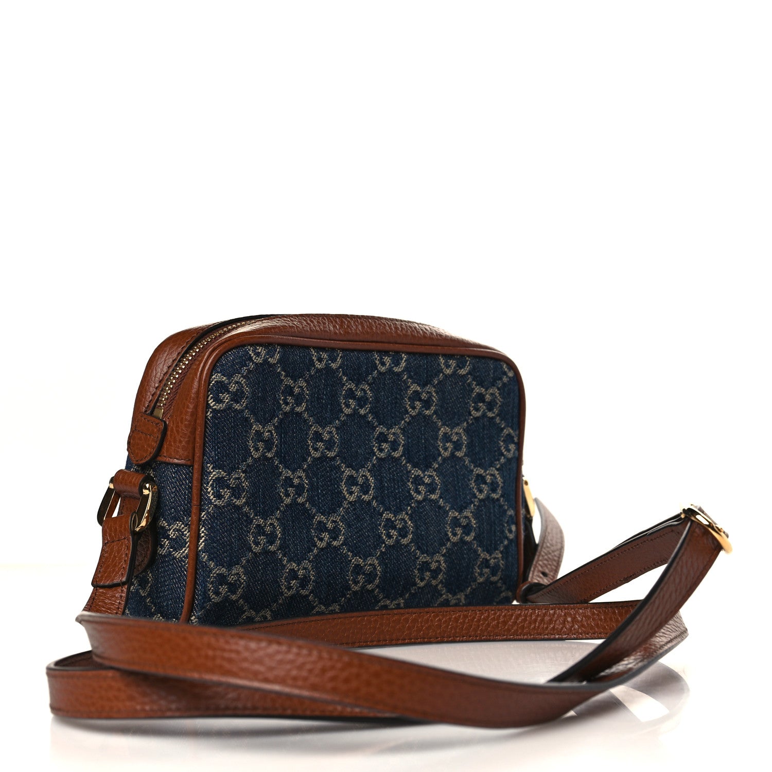 Gucci New Denim GG Monogram Dollar Calfskin Mini Ophidia Shoulder Bag Blue Tea Cuir Epilog 1 of 10