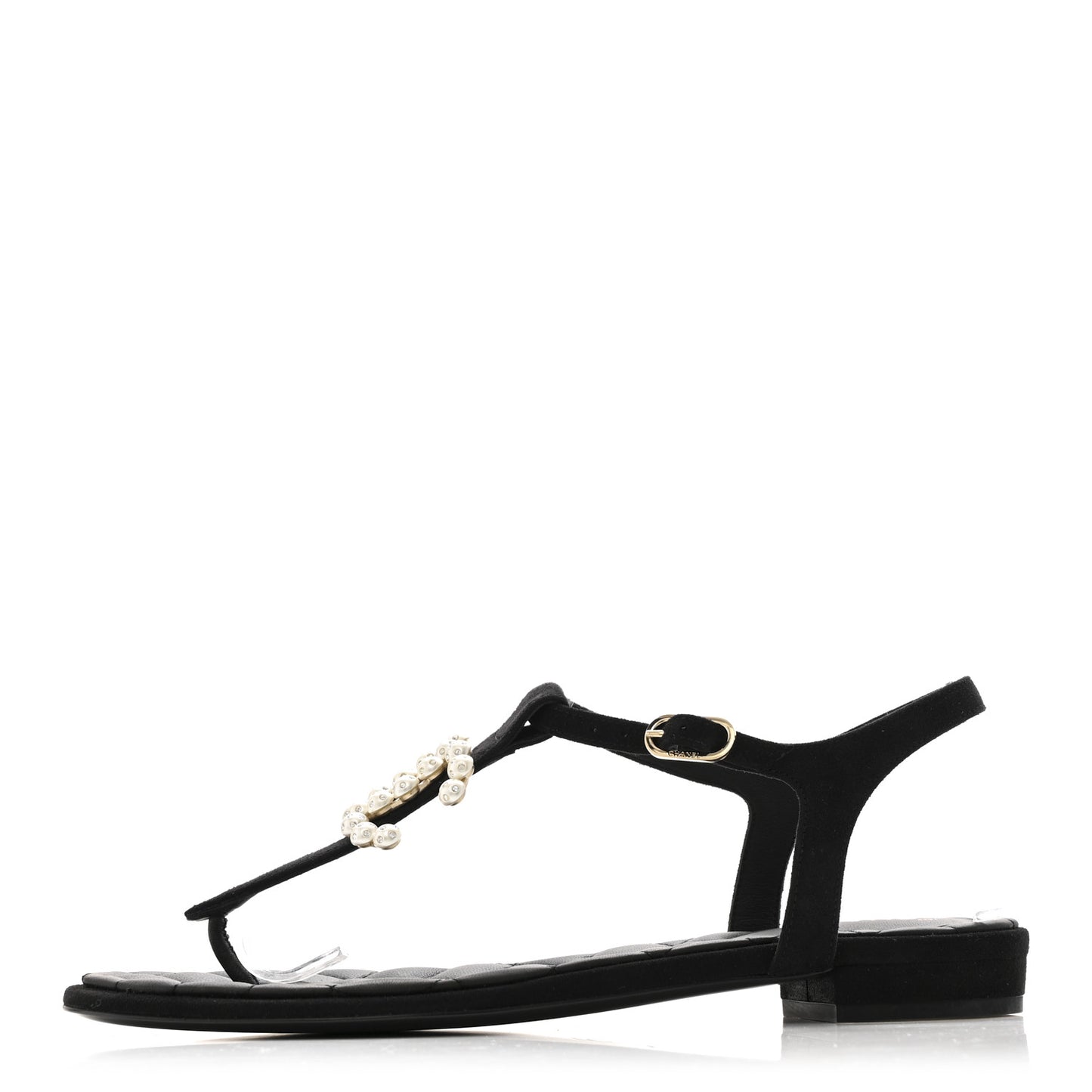 Suede Pearl Crystal CC Thong Sandal 39 Black