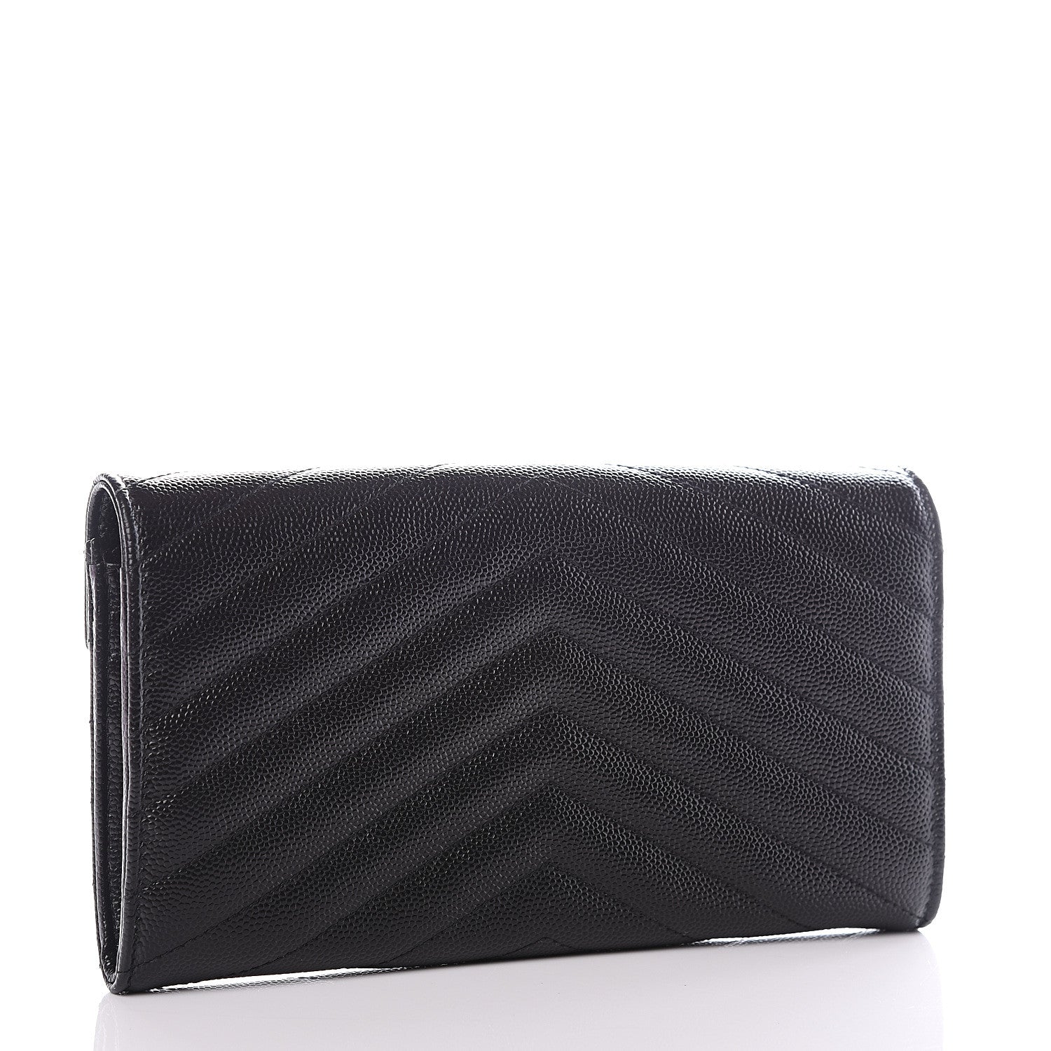 Saint Laurent Grain De Poudre Matelasse Chevron Monogram Flap Wallet Black 2 of 9