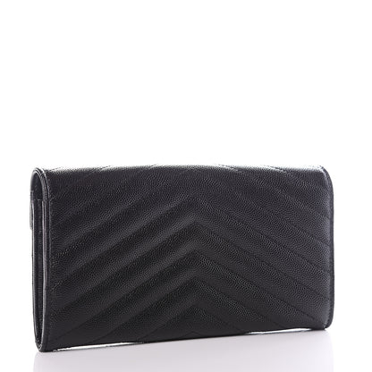 Saint Laurent Grain De Poudre Matelasse Chevron Monogram Flap Wallet Black 2 of 9