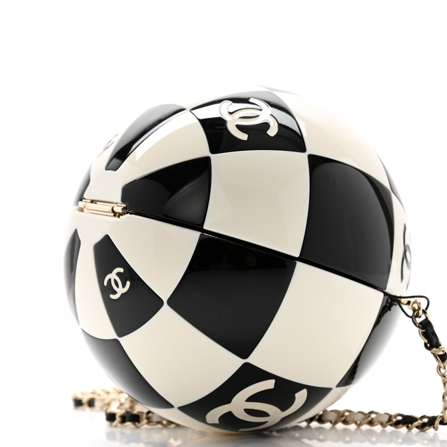 Resin Enamel CC Round Minaudiere Clutch Black White