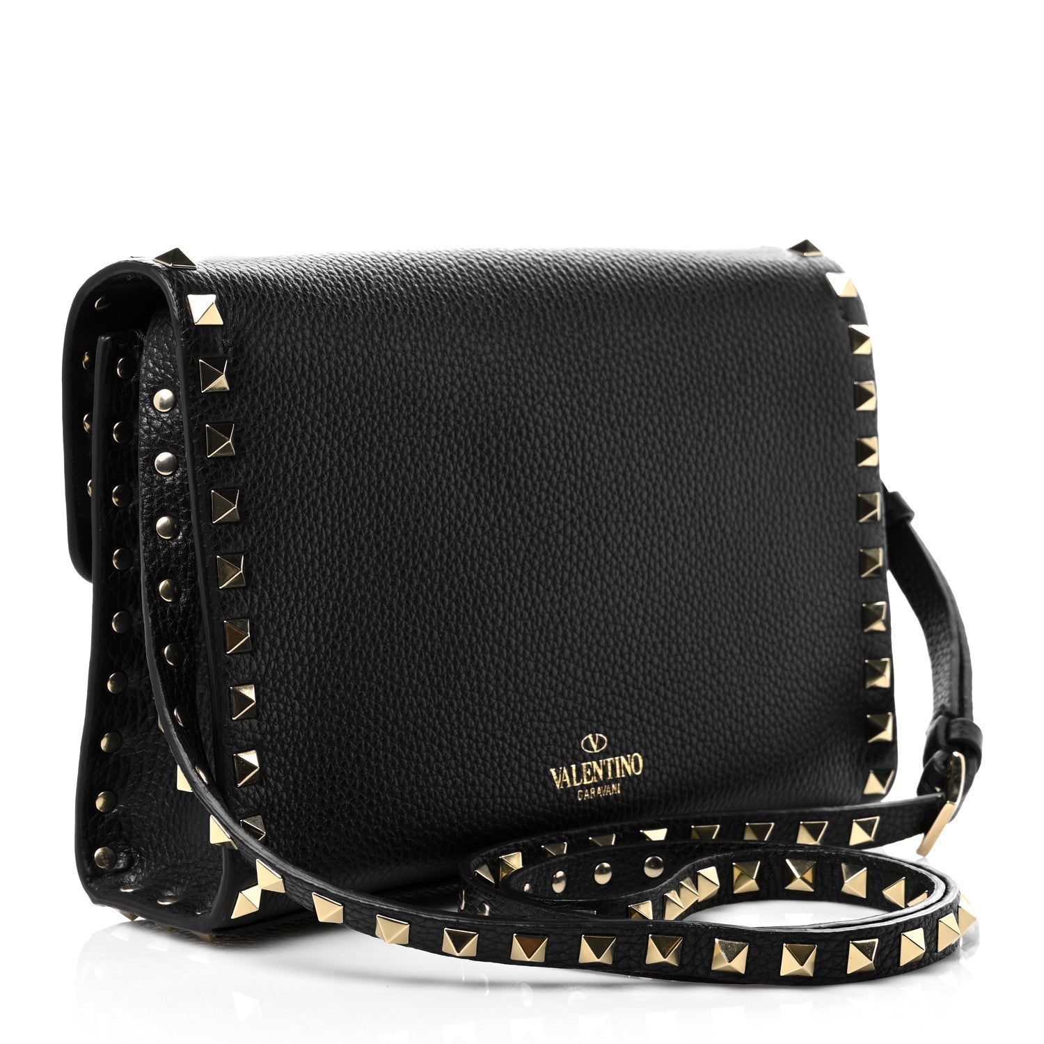 Valentino Garavani Pebbled Calfskin Medium Rockstud Flip Lock Crossbody Bag Black 3 of 9