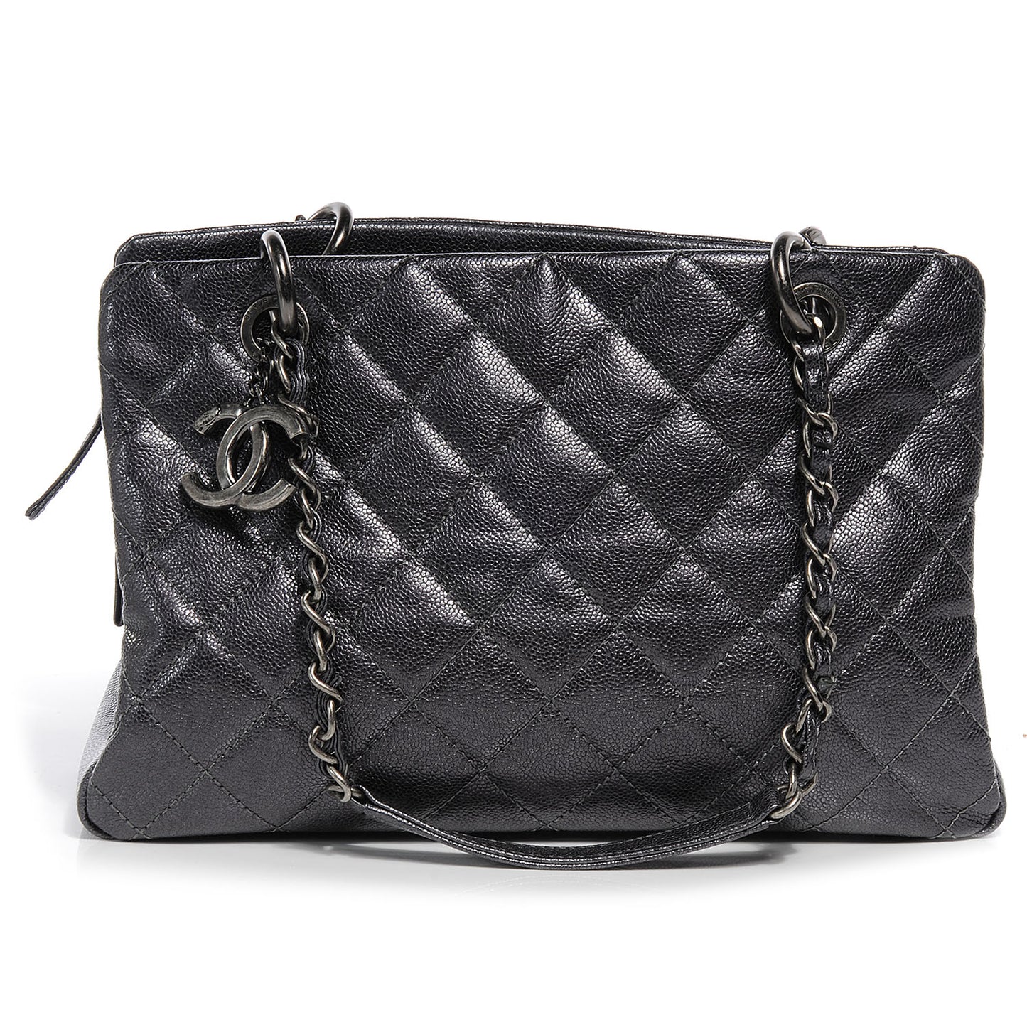 Caviar Timeless CC Large Zip Shopping Tote Dark Silver