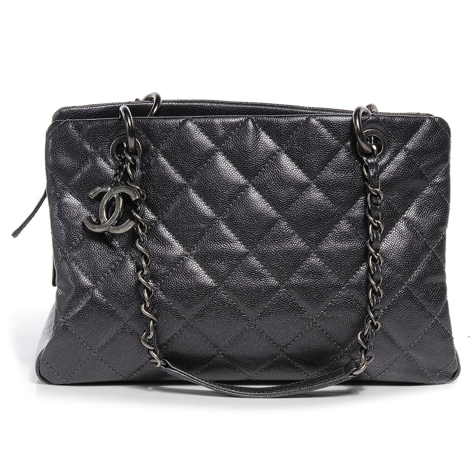 Chanel Caviar Timeless CC Large Zip Shopping Tote Dark Silver 1 of 8