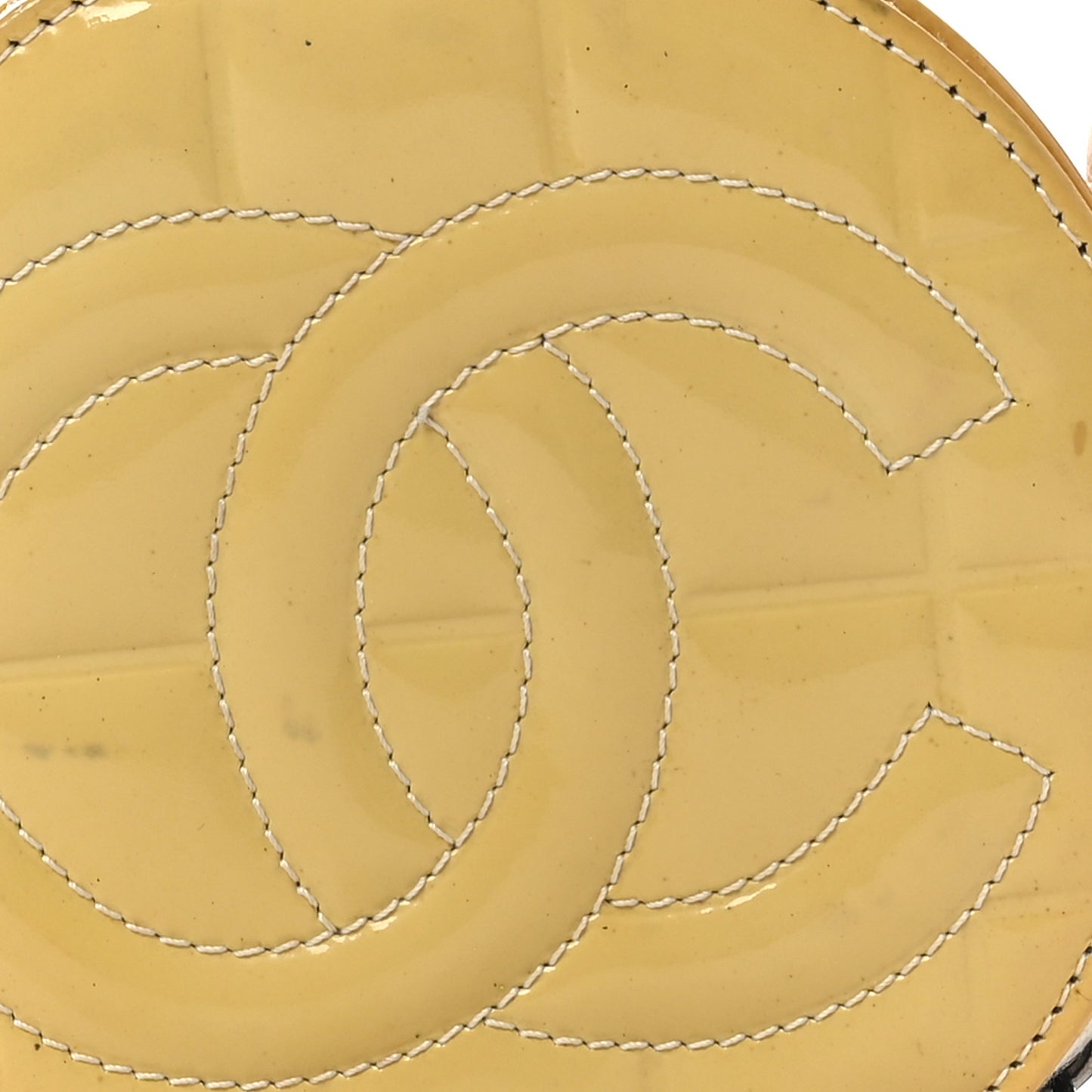 Patent Quilted CC Chocolate Bar Round Shoulder Bag Yellow