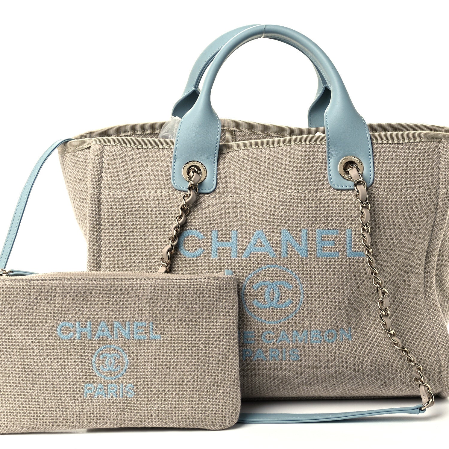 Chanel Mixed Fibers Calfskin Small Deauville Tote Grey Light Blue 8 of 11
