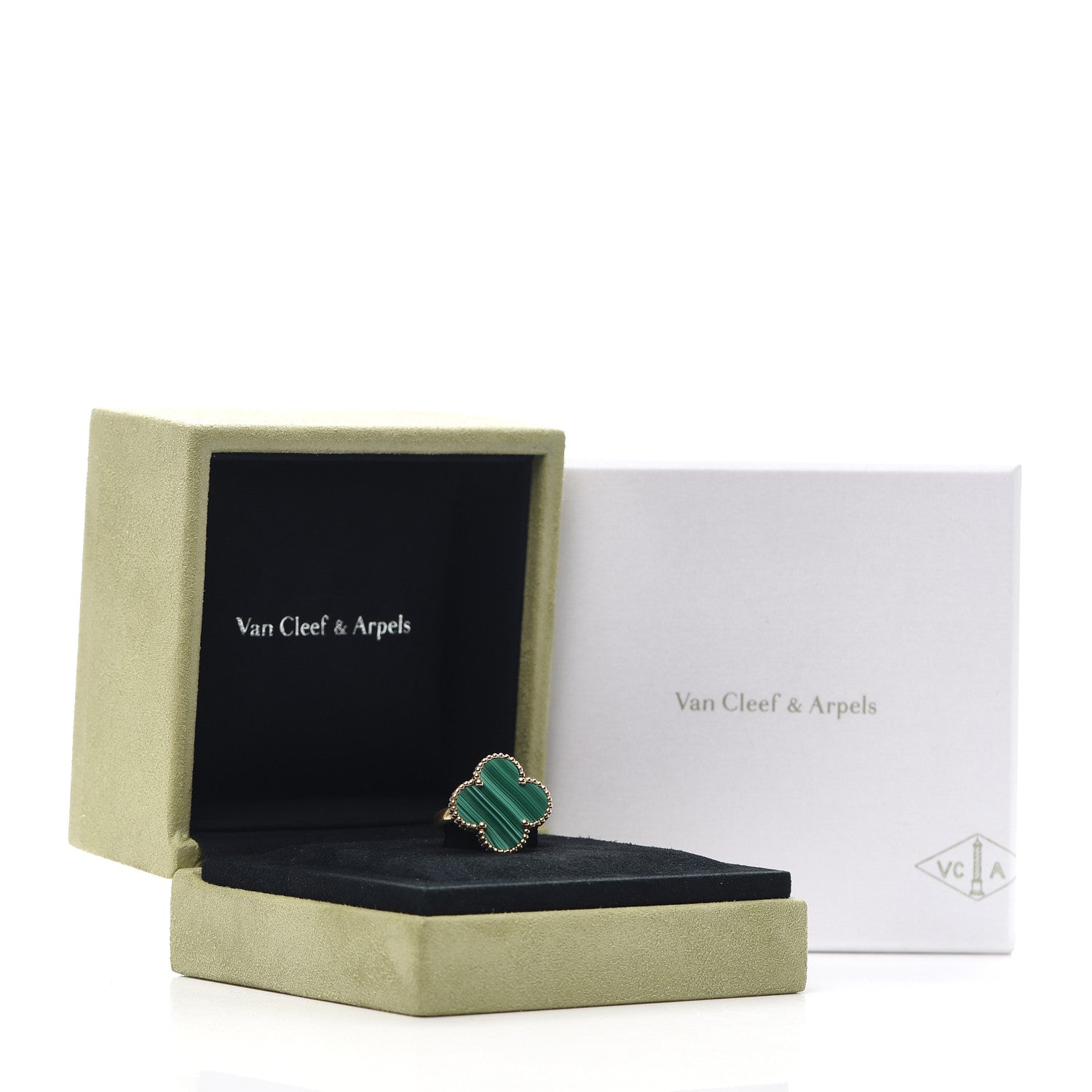 Van Cleef & Arpels 18K Yellow Gold Malachite Magic Alhambra Ring 54 7 7 of 7